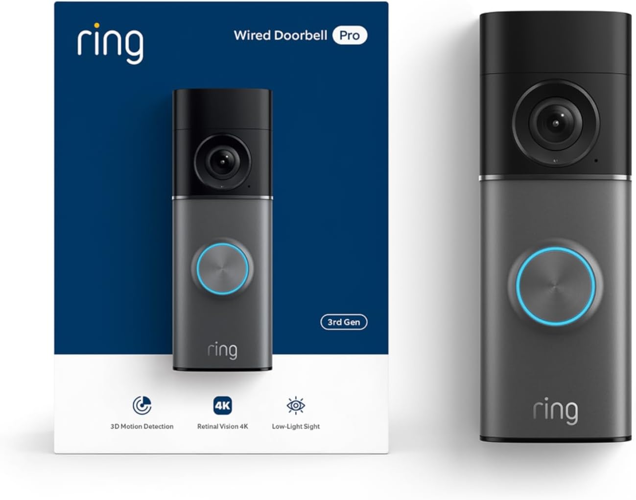 Ring Wired Doorbell 4K Pro (Newest Model), Retinal 4K with wide-angle video, 10x Enhanced Zoom, and Night Vision, Deep Silver