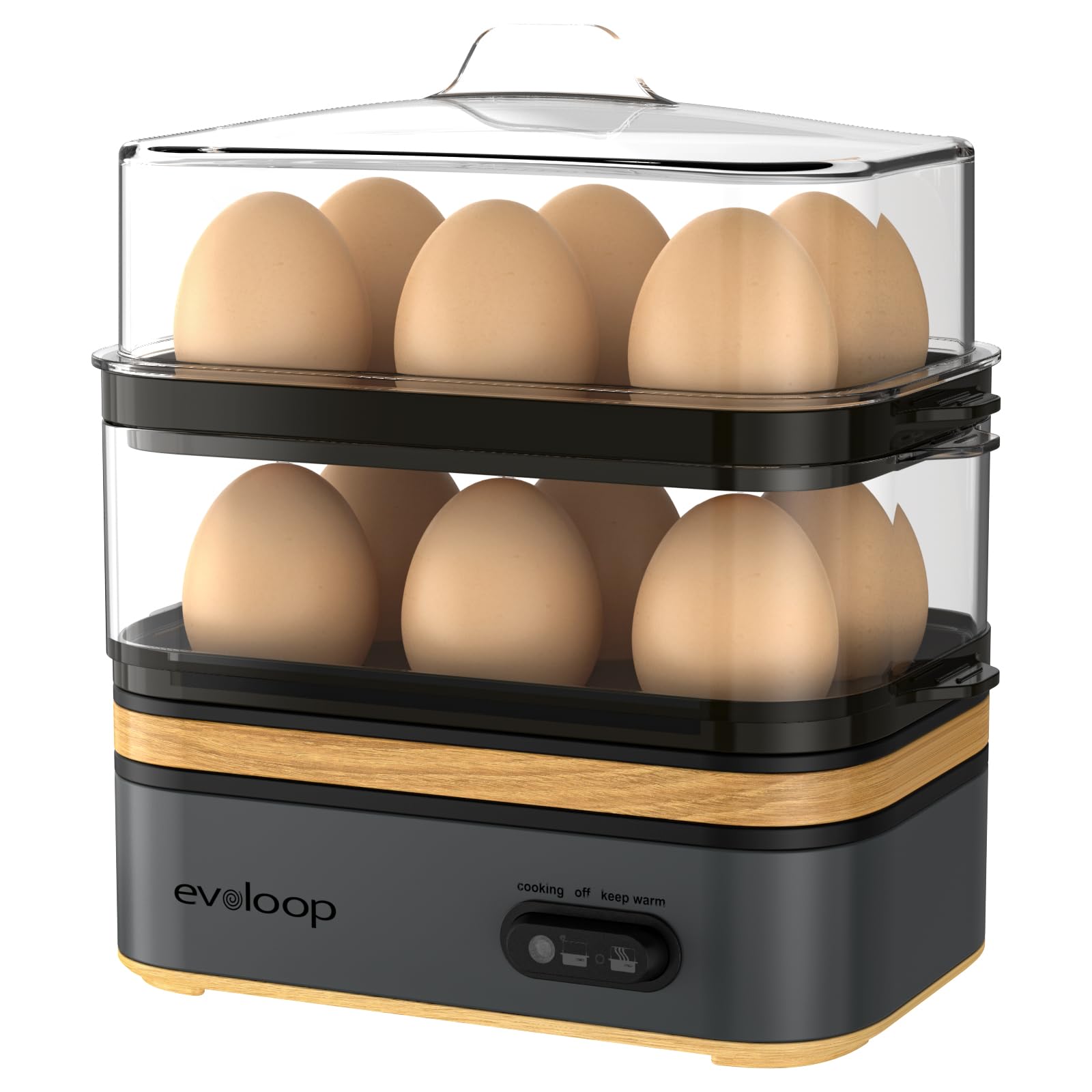 Evoloop Rapid Egg Cooker Electric 12 Eggs Capacity, Soft, Medium, Hard Boiled, Poached, Omelet Maker Egg Poacher & Vegetable Steamer, BPA Free Tray(Grey)