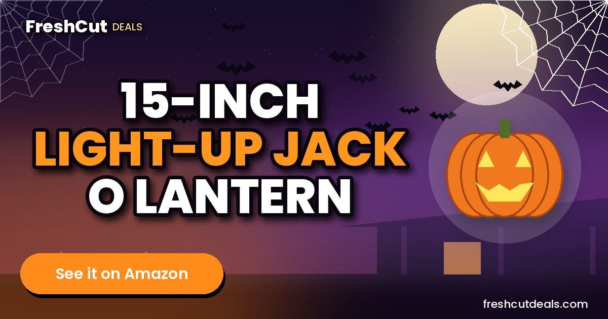 Xodus Battery Operated LED Light Up Pumpkin, Jack-O-Lantern, Timer, 15-inch