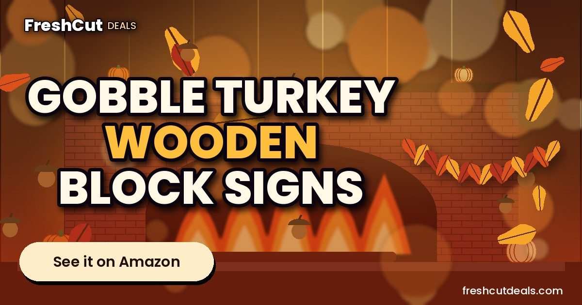 Smile Thanksgiving Wooden Block Signs, Gobble Turkey Decorations