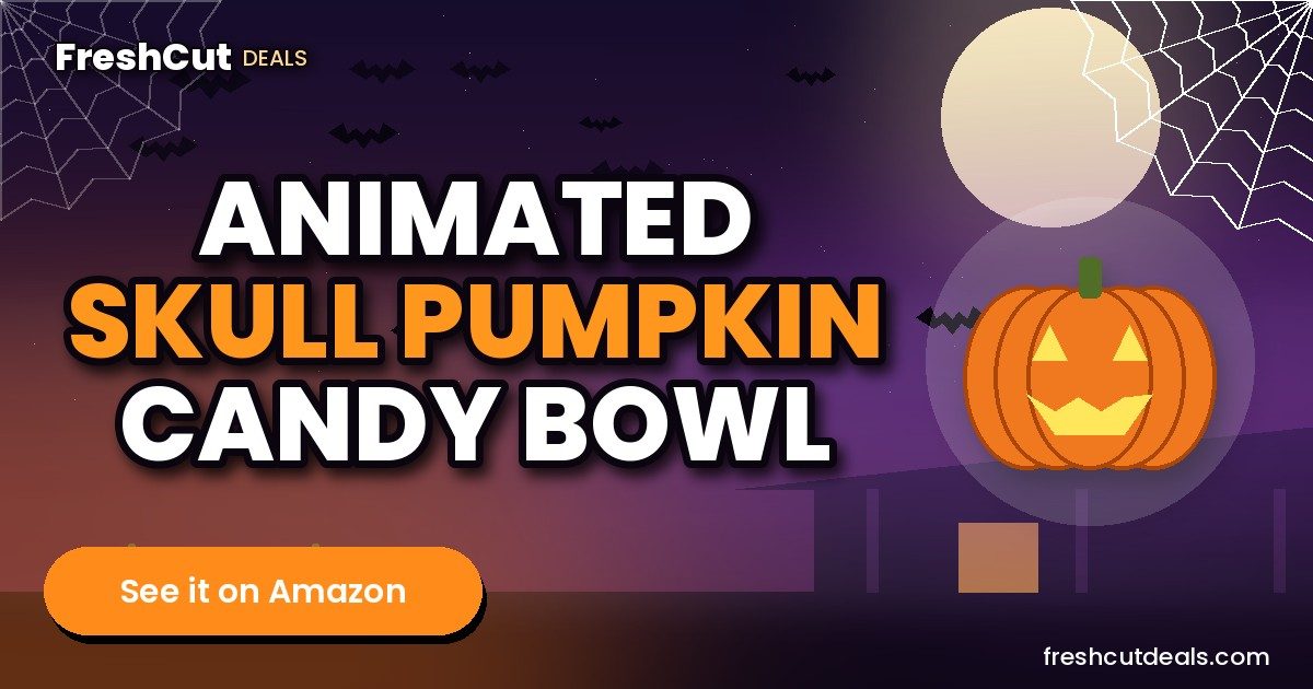 JOYIN Halloween Decorations Animated Skull Pumpkin Candy Bowl, Light-Up