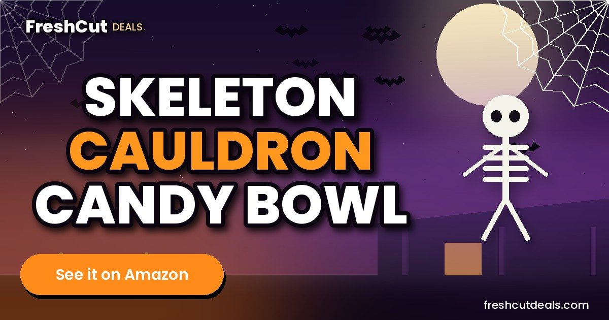 HOMELEX Halloween Cauldron Candy Bowl with Skeleton, LED Mist Maker Decor